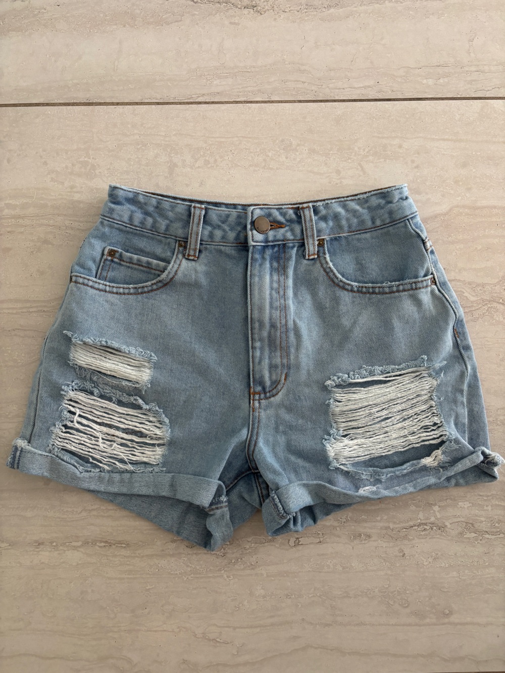 Billabong High Waisted Light Wash Distressed Denim Shorts